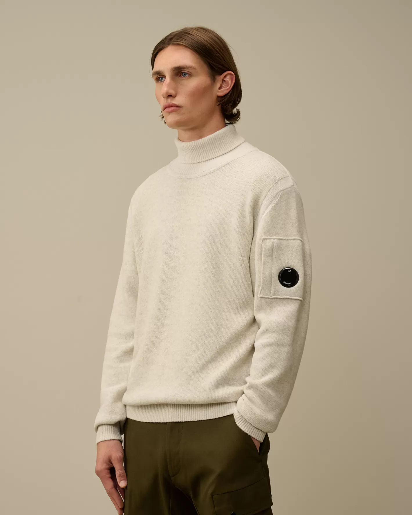 C.P. Company Jumpers^Fleece Knit Turtleneck Knit White Melange