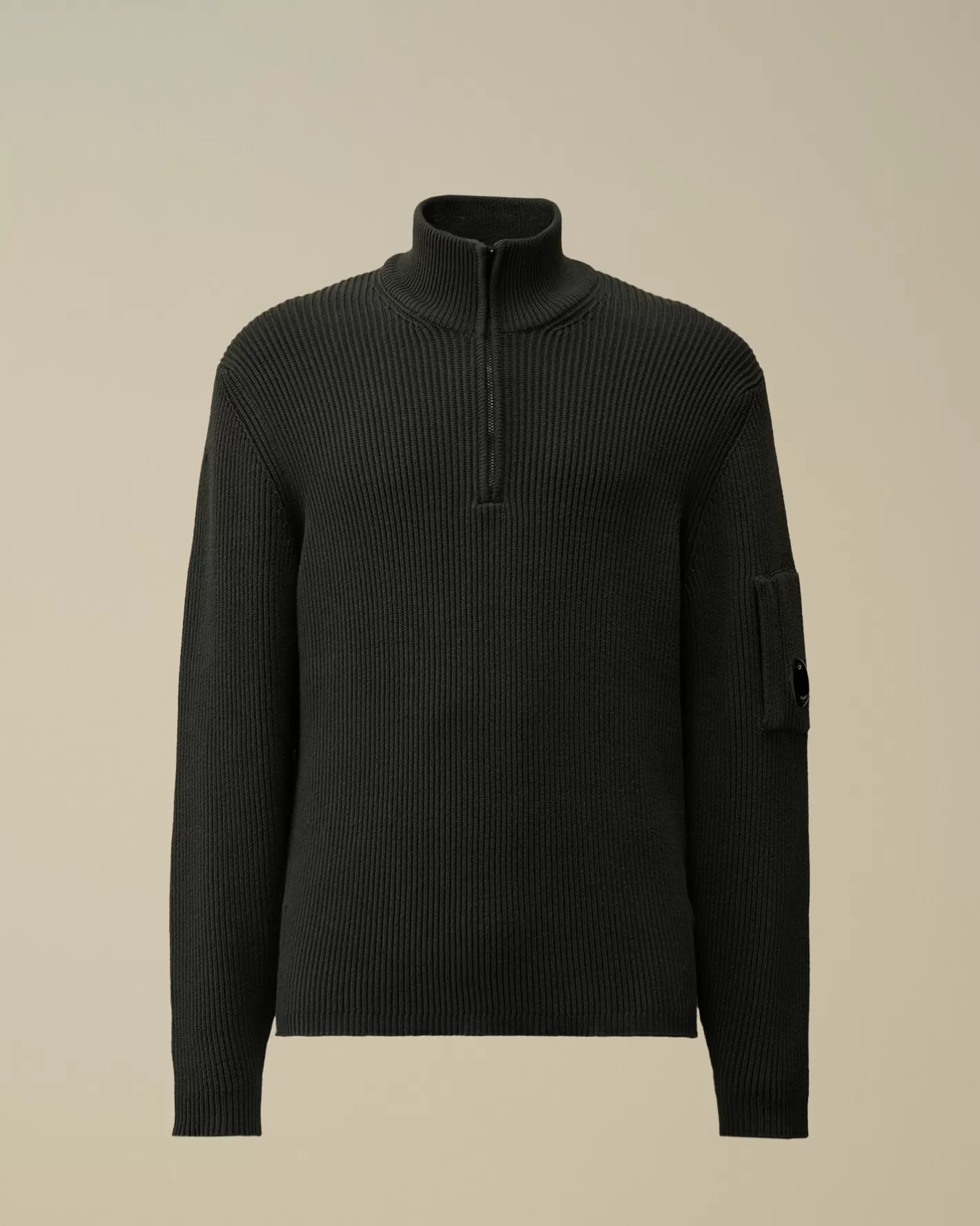 C.P. Company Jumpers^Full Rib Half Zipped Knit Black Sand