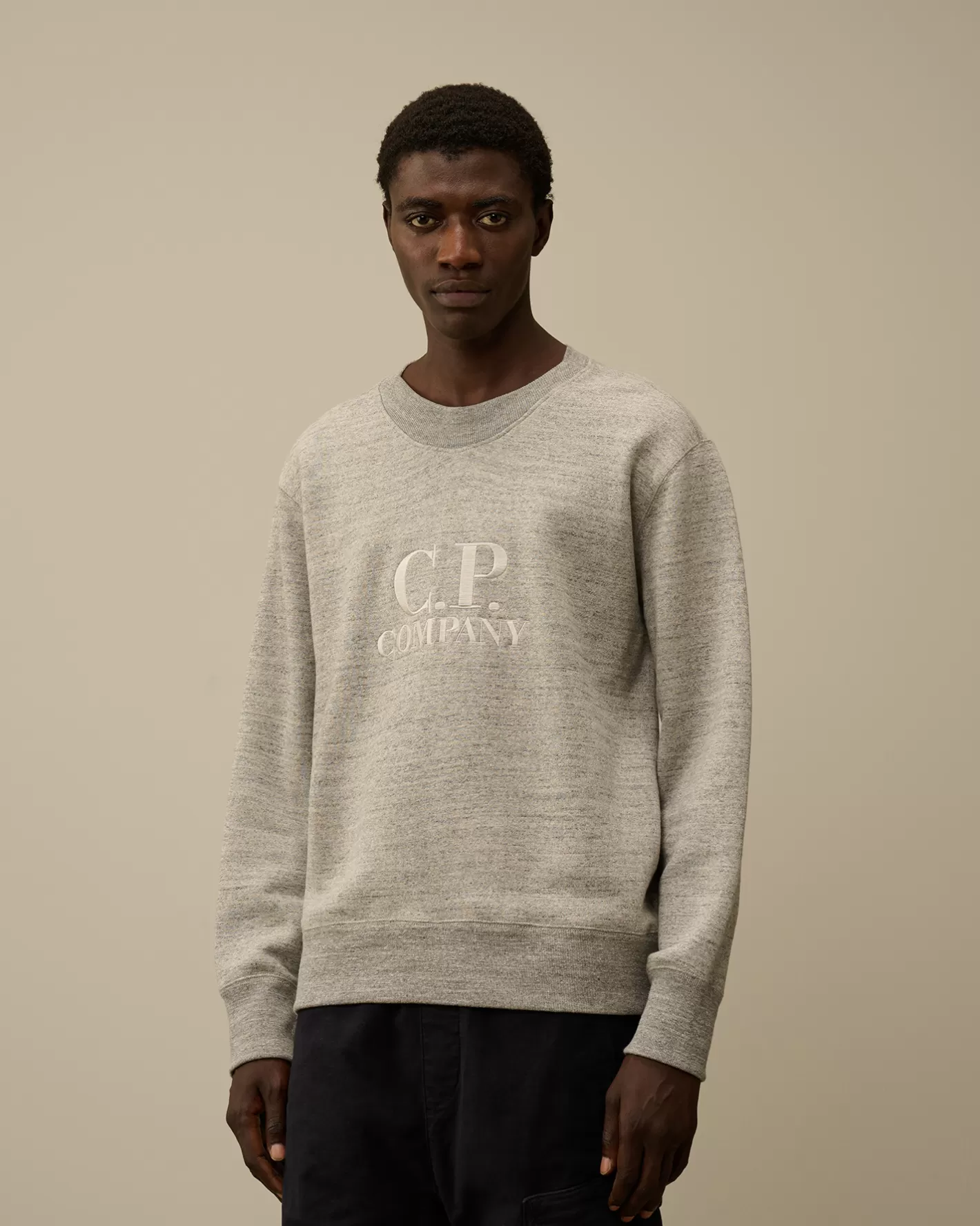 C.P. Company Sweatshirts^Japanese Mélange Fleece Logo Crewneck Sweatshirt Greystone Melange