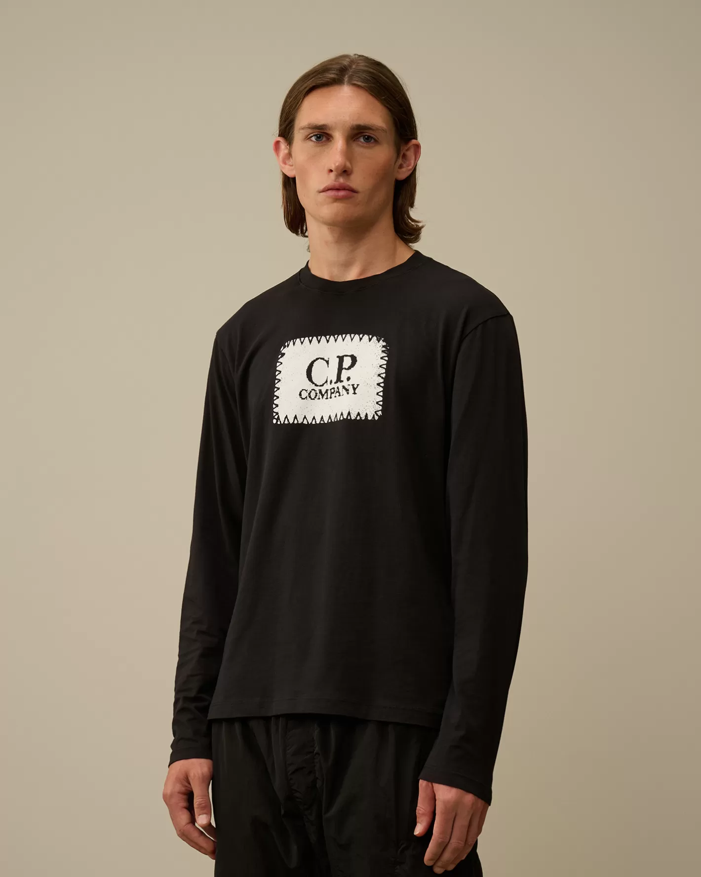 C.P. Company T-shirts & Polo^30/1 Jersey Logo Label Longsleeve T-Shirt Black