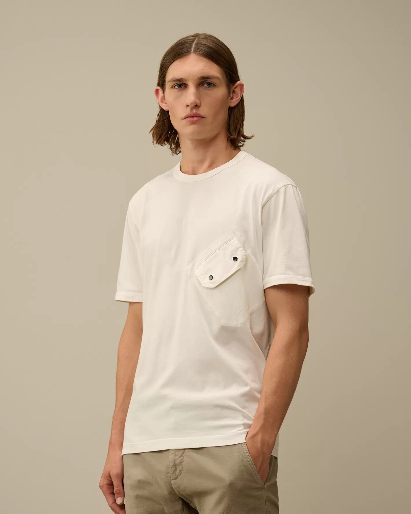 C.P. Company T-shirts & Polo^20/1 Jersey Mixed Logo T-Shirt Gauze White