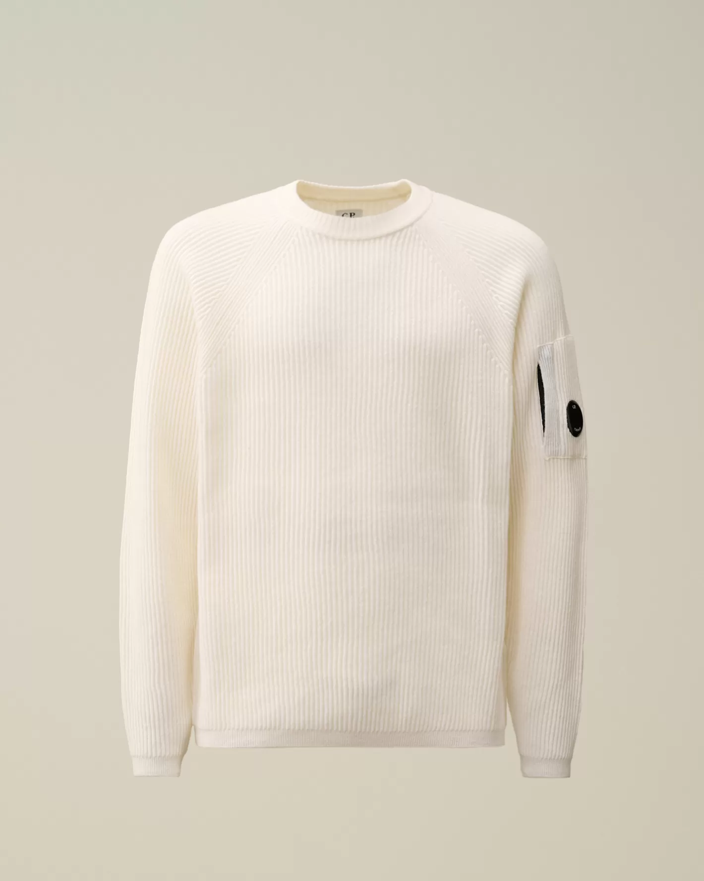 C.P. Company Jumpers^Lambswool GRS Crew Neck Full Knit Gauze White