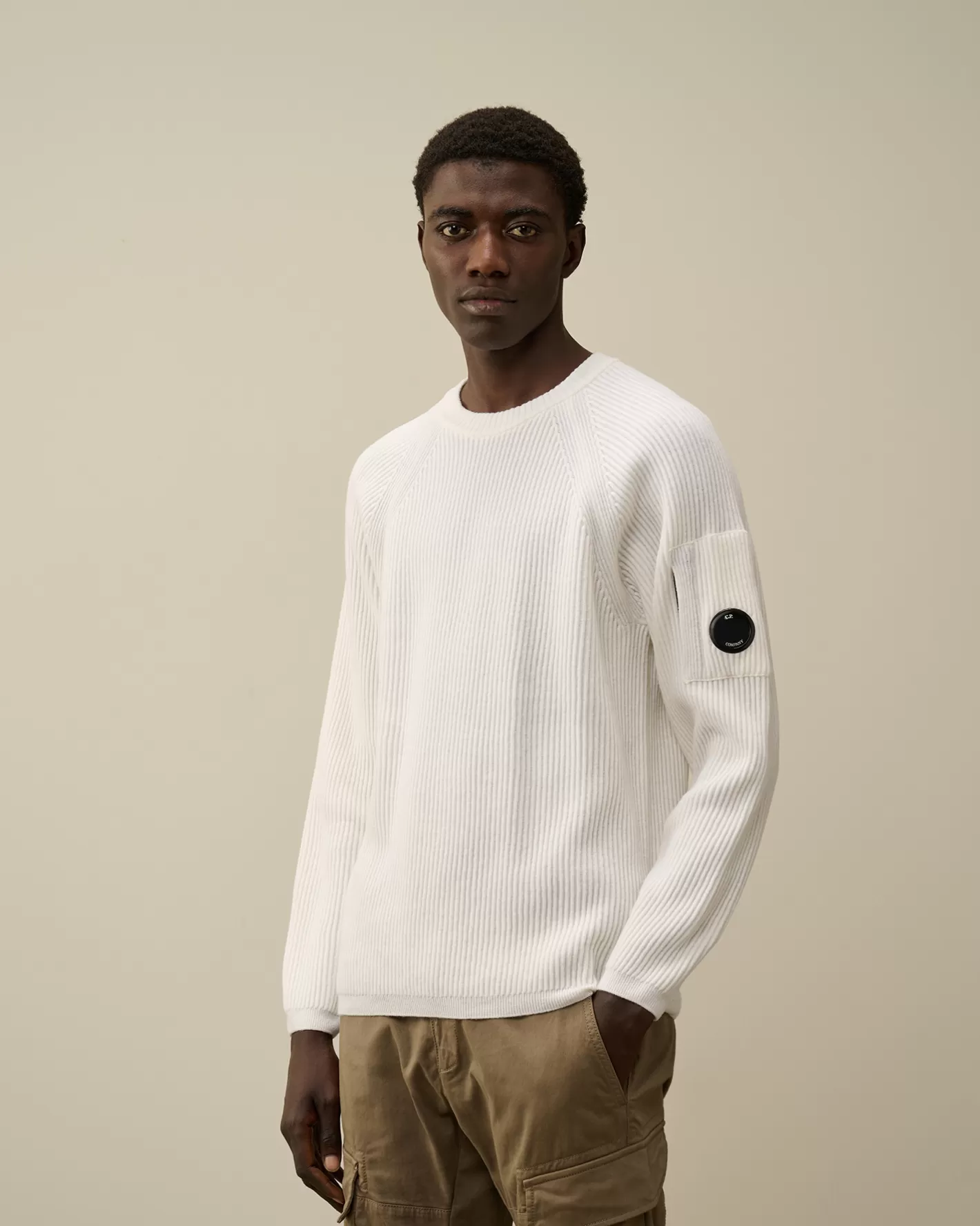 C.P. Company Jumpers^Lambswool GRS Crew Neck Full Knit Gauze White