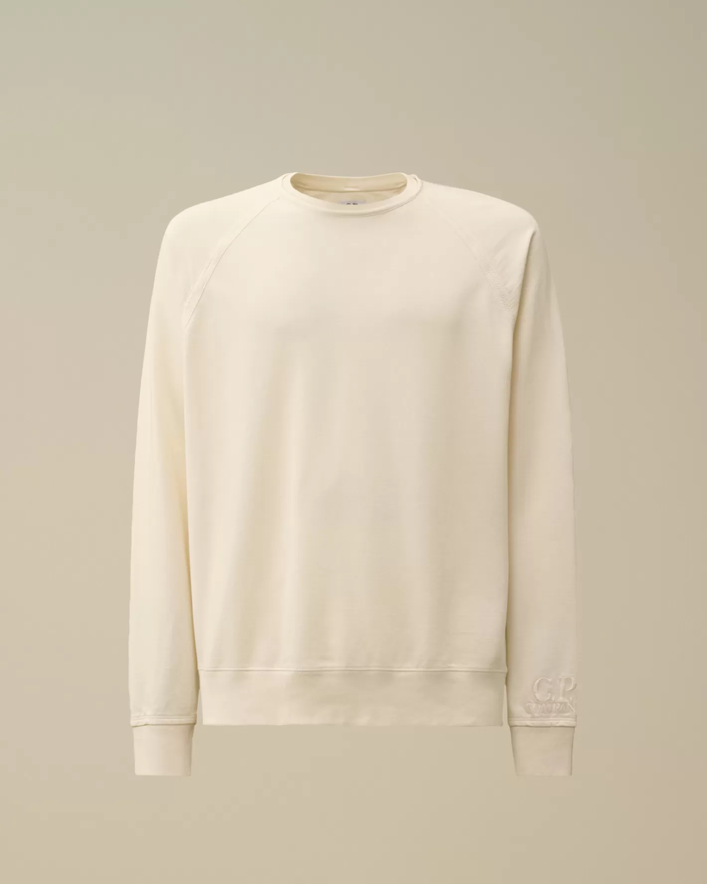 C.P. Company Sweatshirts^Light Fleece Logo Crew Neck Sweatshirt Gauze White