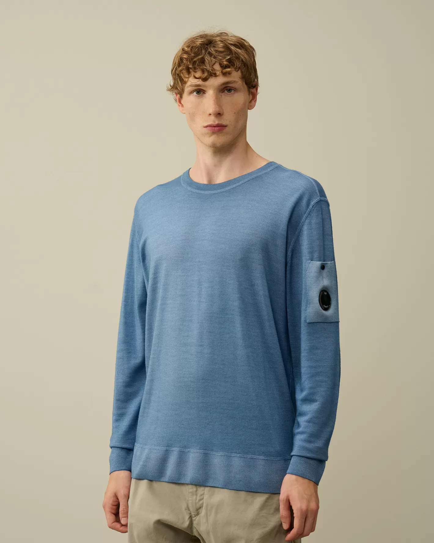 C.P. Company Jumpers^Merino Wool Fast Dyed Crew Neck Knit Flint Stone – Blue