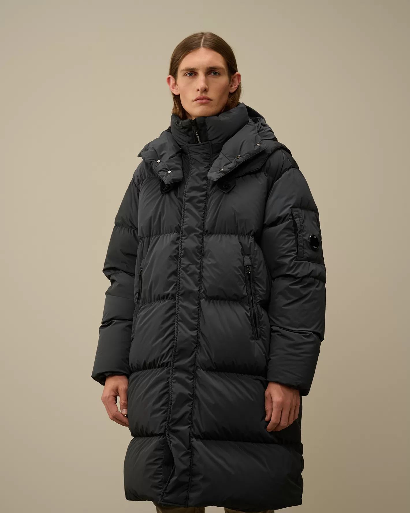 C.P. Company Jacket & Coats^Nycra-R Buttoned Hood Long Down Jacket Black Sand