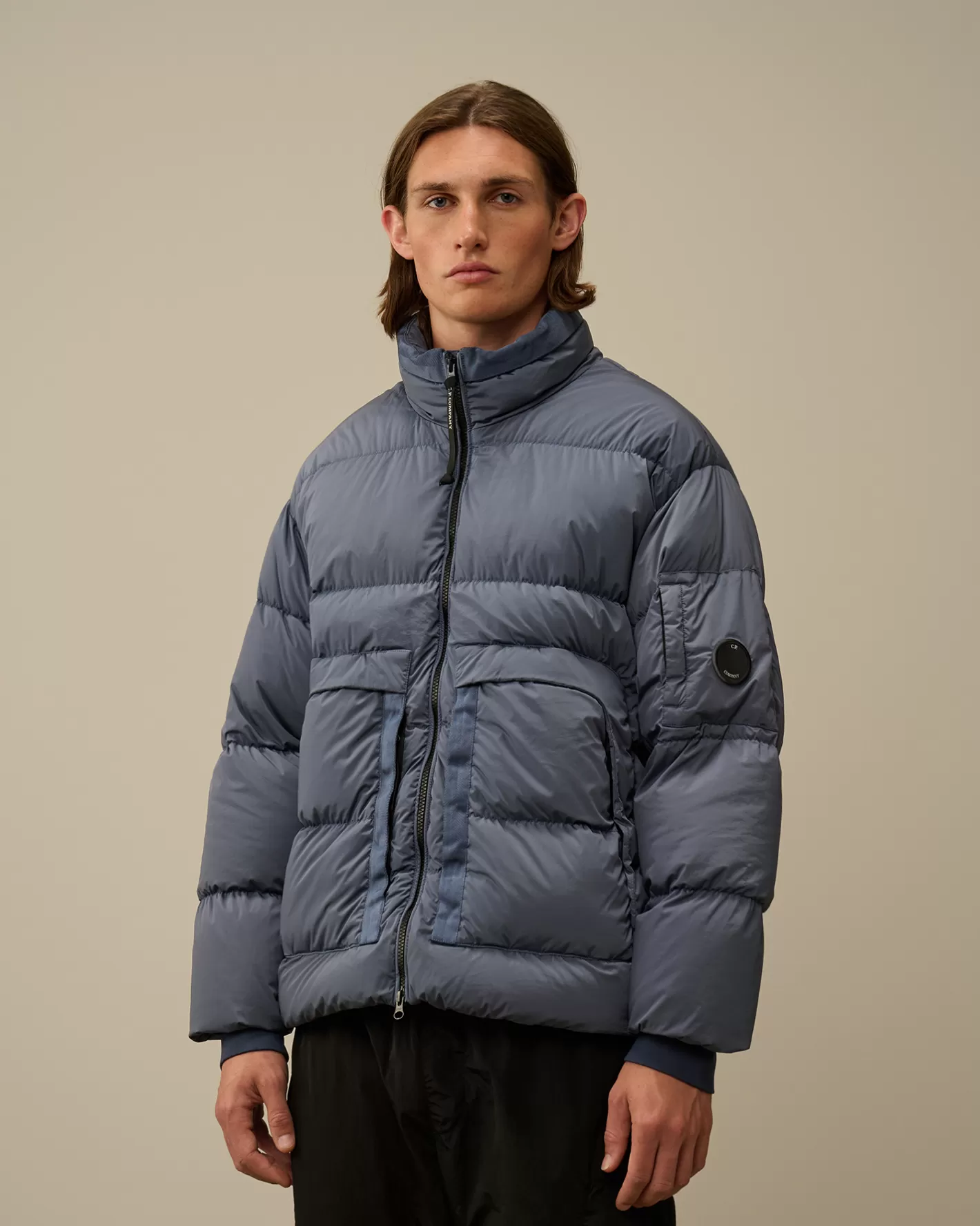 C.P. Company Jacket & Coats^Nycra-R Short Down Jacket Flint Stone – Blue