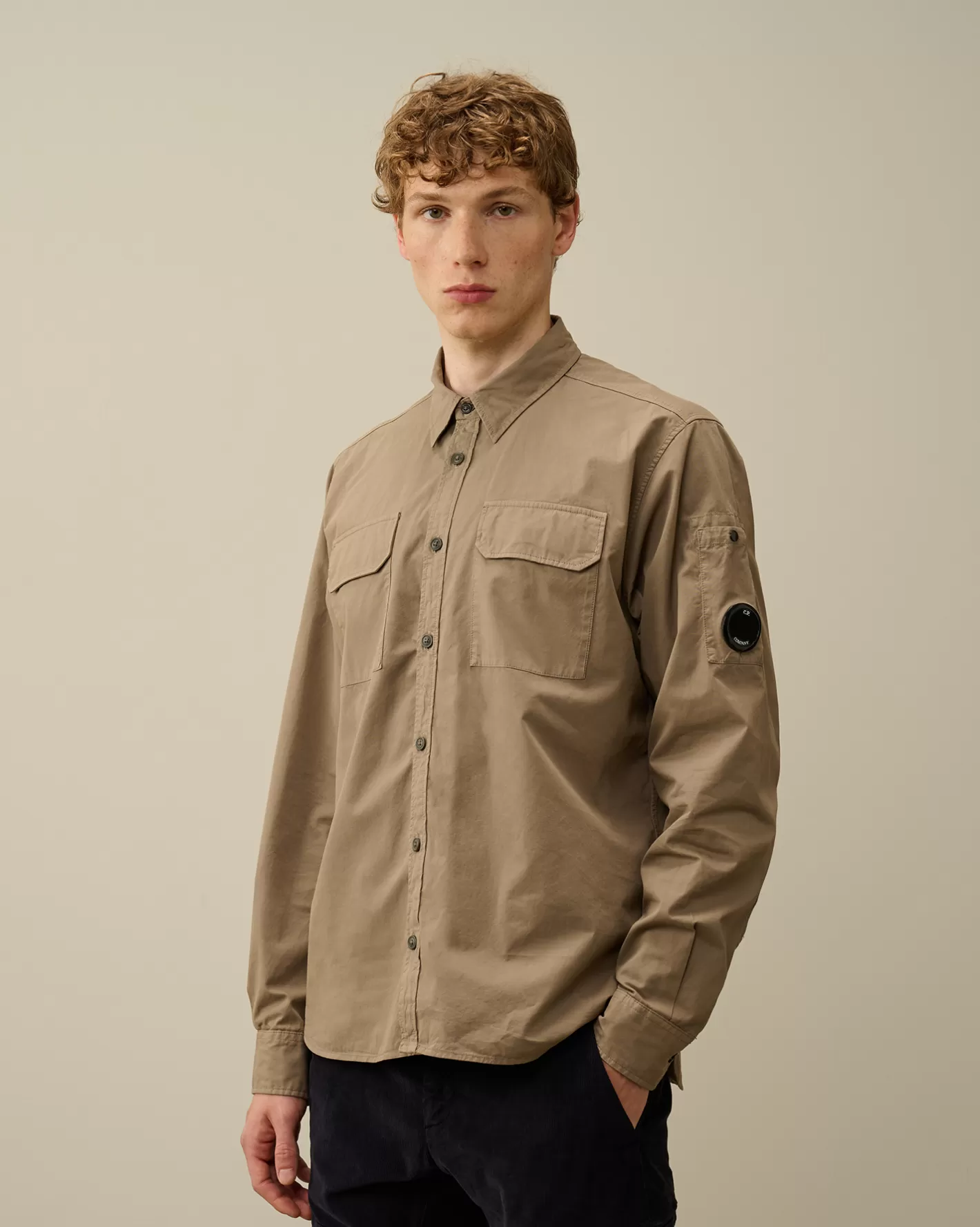 C.P. Company Shirt^Organic Gabardine Buttoned Lens Shirt Walnut – Beige