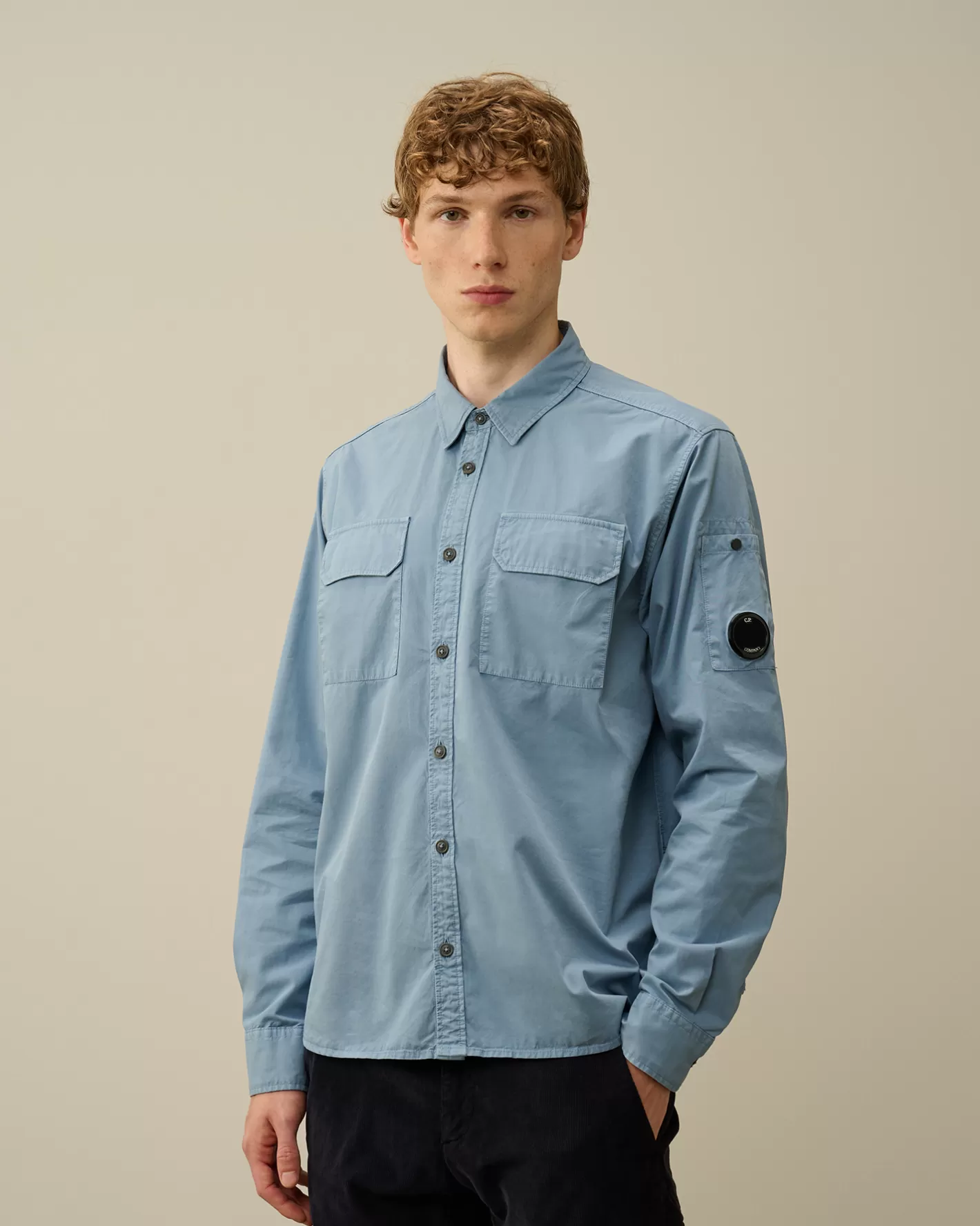 C.P. Company Shirt^Organic Gabardine Buttoned Lens Shirt Flint Stone – Blue