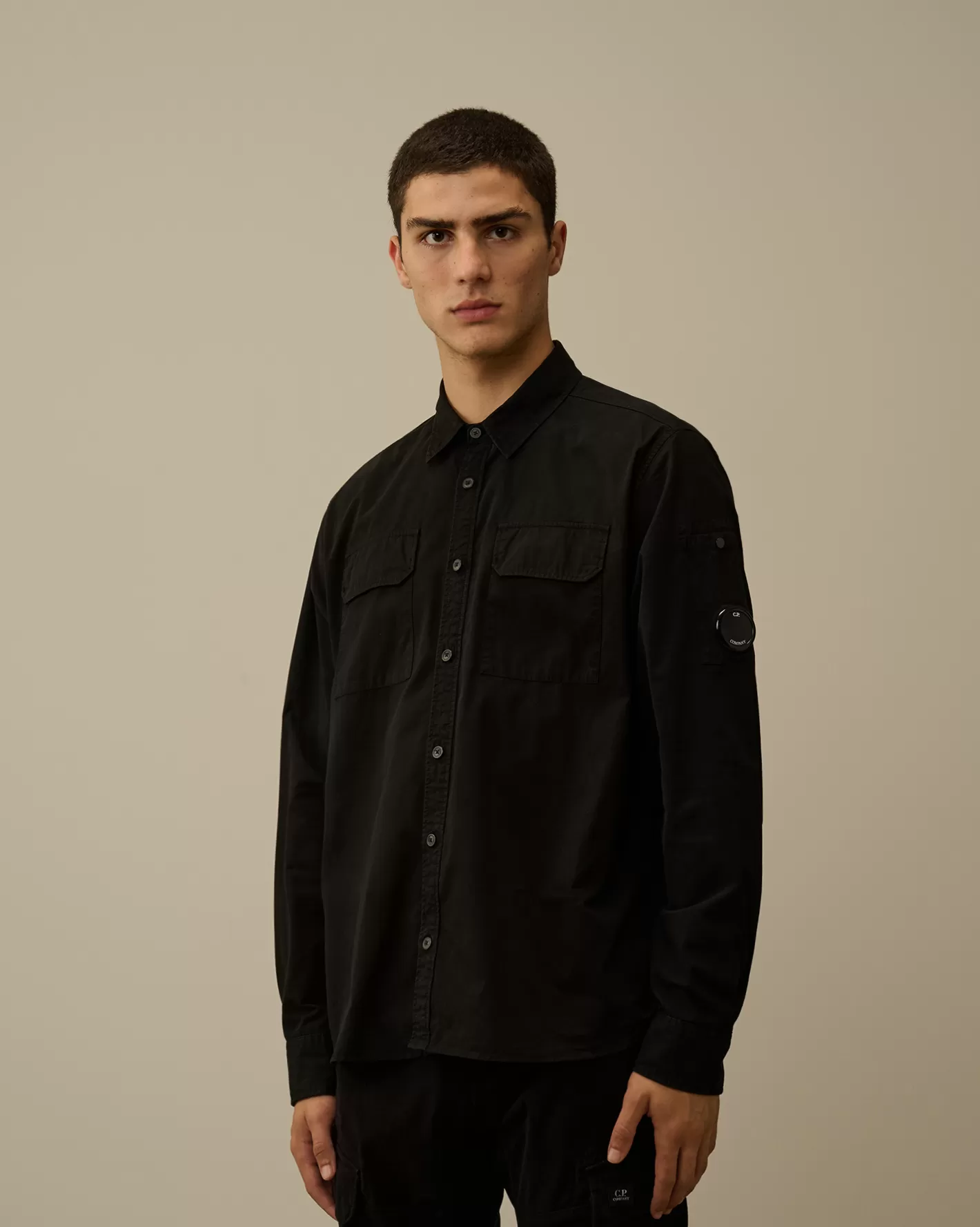 C.P. Company Shirt^Organic Gabardine Buttoned Lens Shirt Black