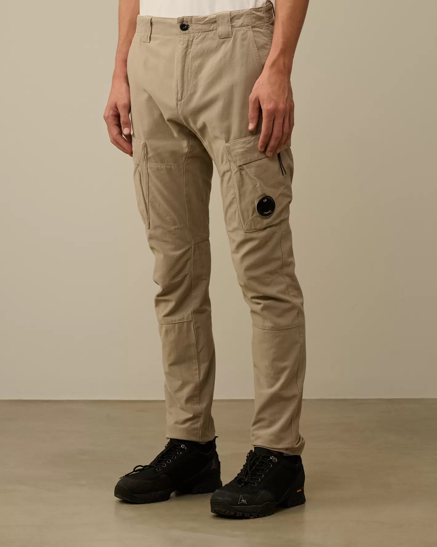 C.P. Company Trousers^Ottoman Stretch Emerized Ergonomic Cargo Pants Vintage Khaki – Beige