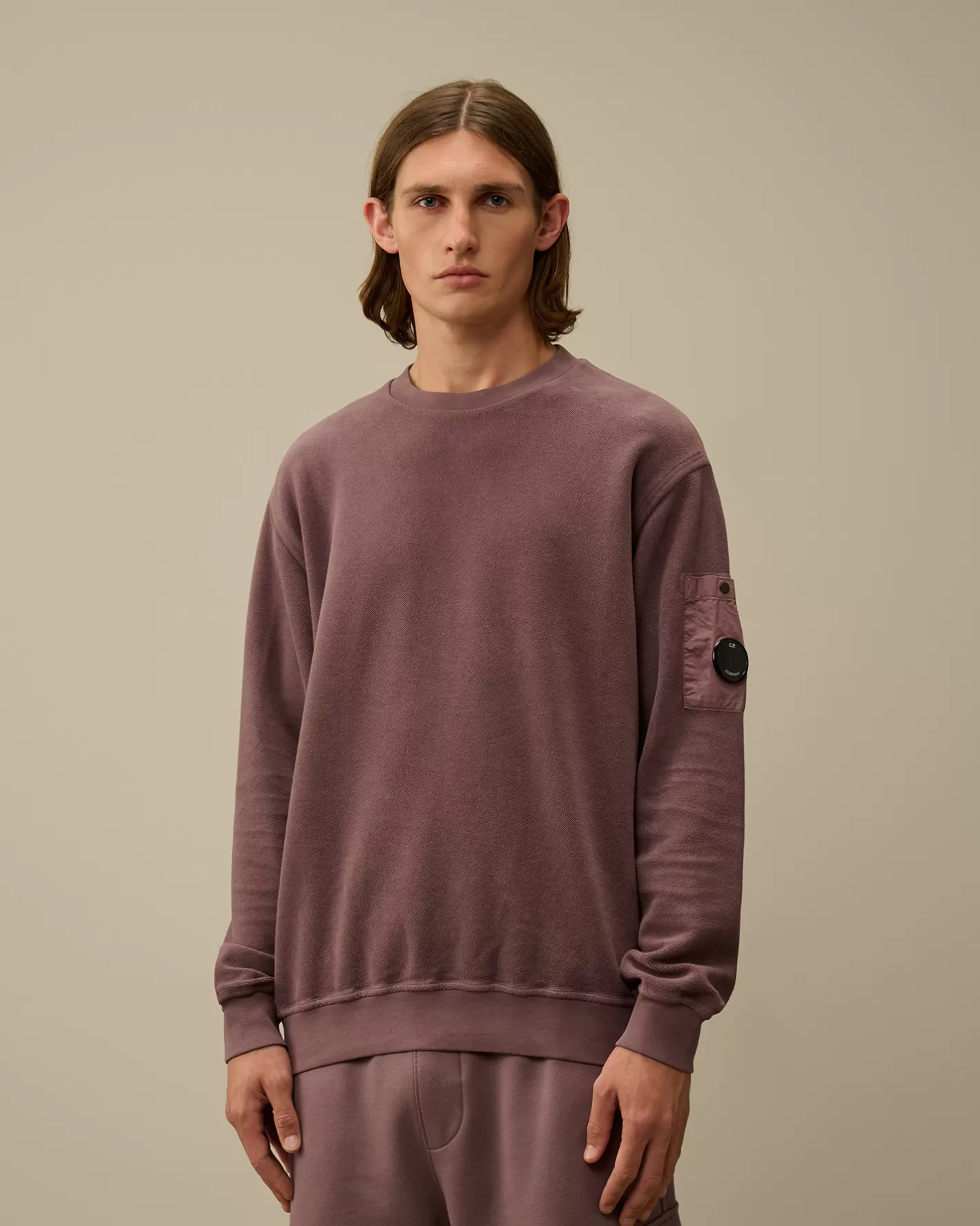 C.P. Company Sweatshirts^Reverse Brushed & Emerized Diagonal Fleece Crewneck Sweatshirt Purple Dove