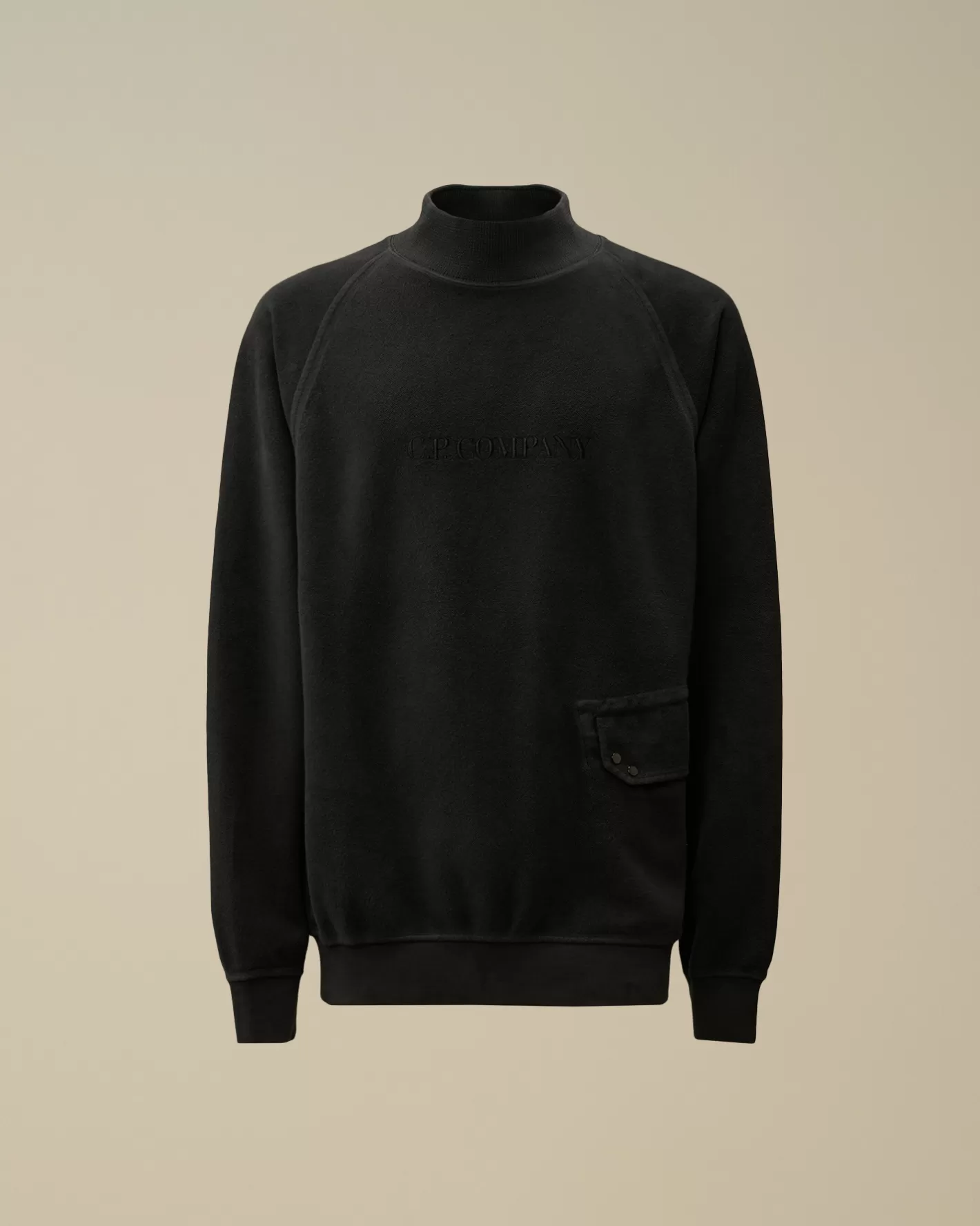 C.P. Company Sweatshirts^Reverse Brushed & Emerized Diagonal Fleece Funnel Neck Sweatshirt Black Sand