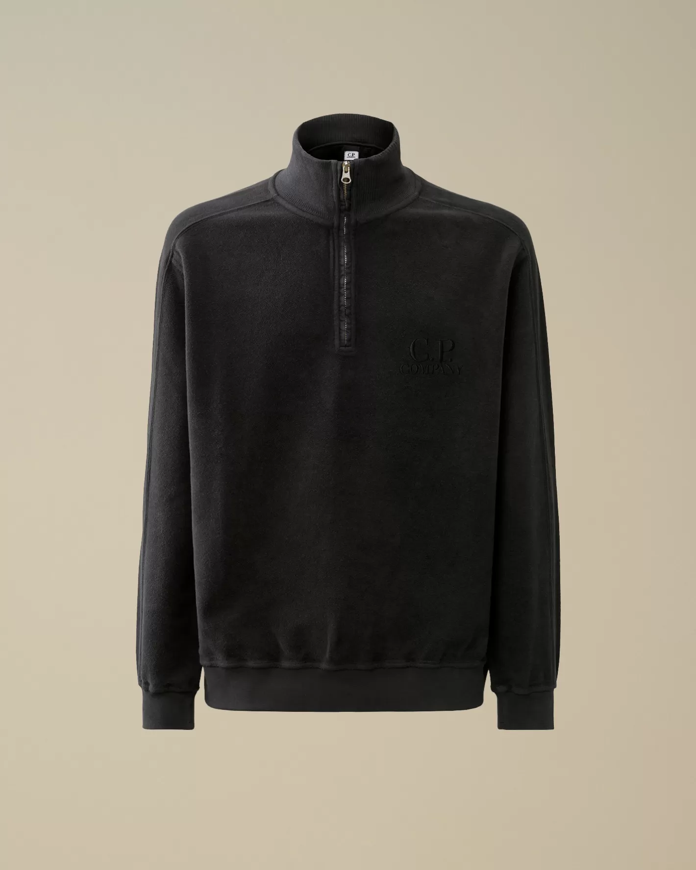 C.P. Company Sweatshirts^Reverse Brushed & Emerized Diagonal Fleece Half Zipped Sweatshirt Black Sand