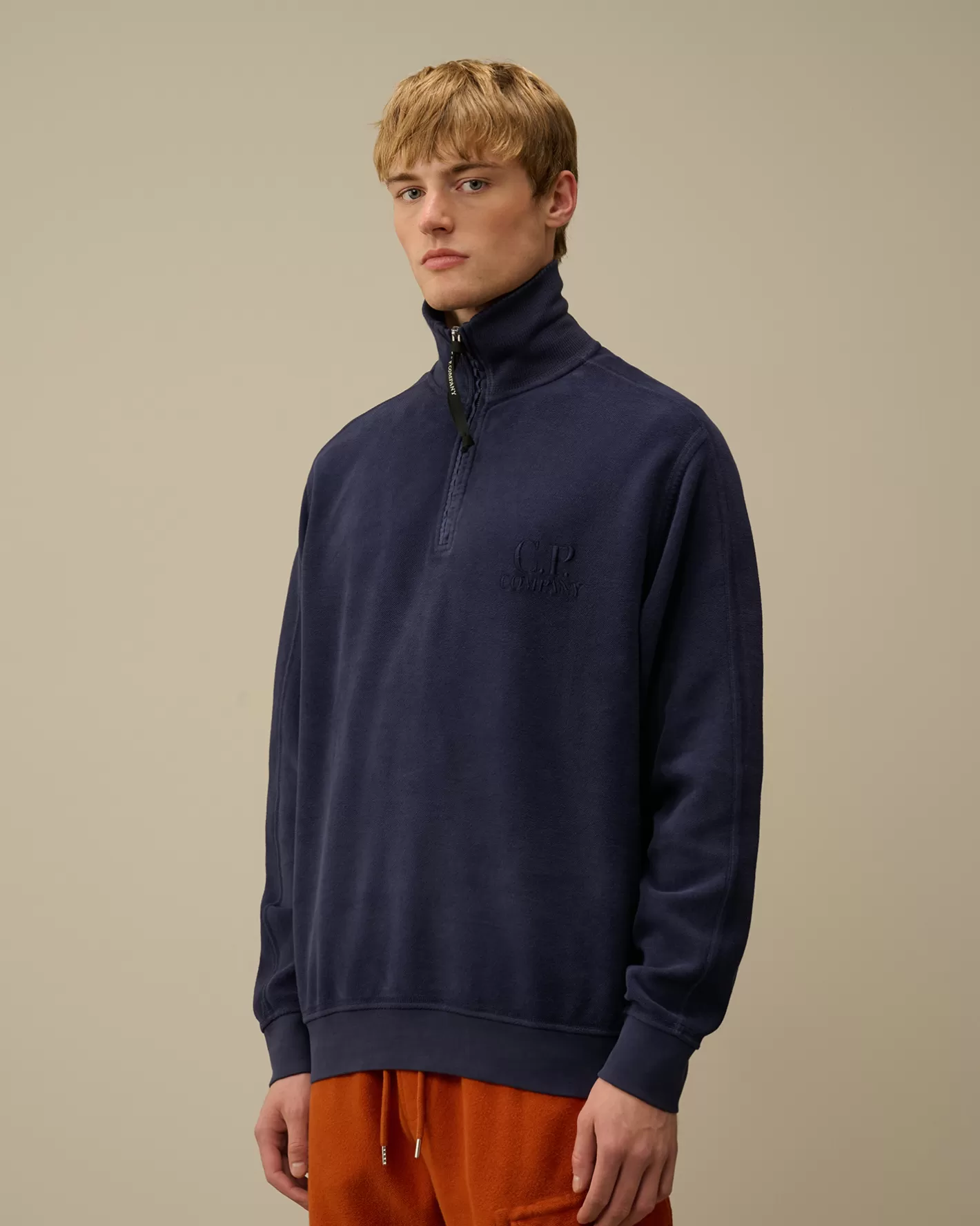 C.P. Company Sweatshirts^Reverse Brushed & Emerized Diagonal Fleece Half Zipped Sweatshirt Estate Blue