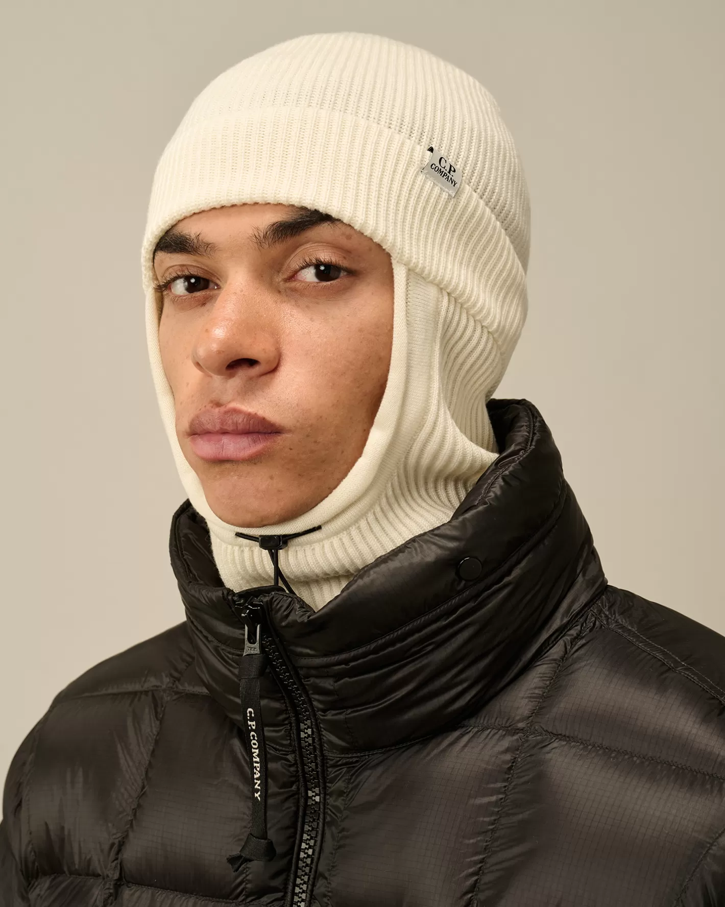 C.P. Company Hats^Re-Wool Beanie Balaclava Gauze White