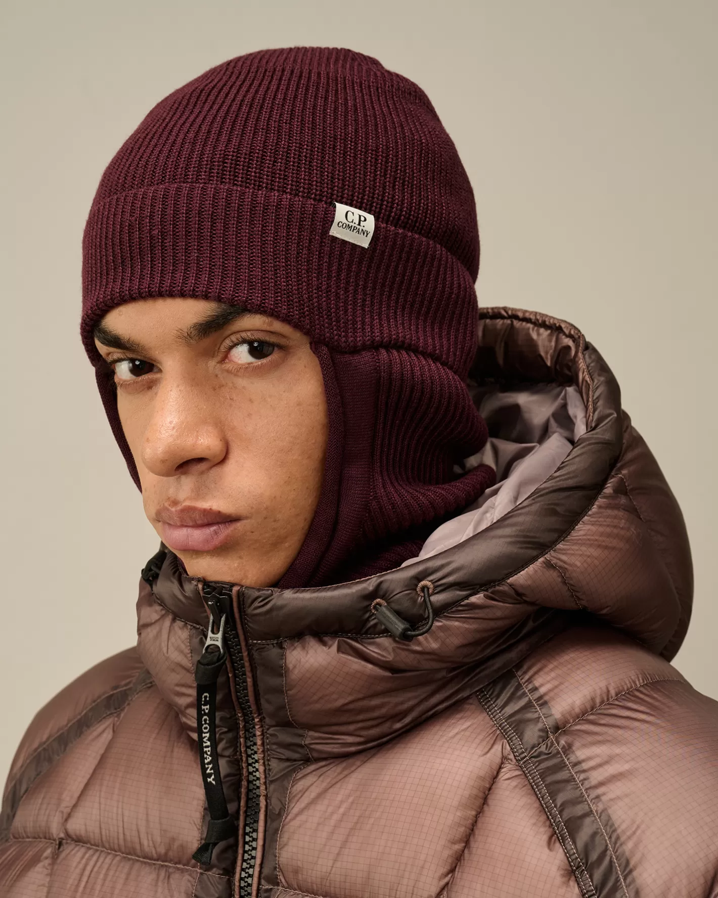 C.P. Company Hats^Re-Wool Beanie Balaclava Potent Purple