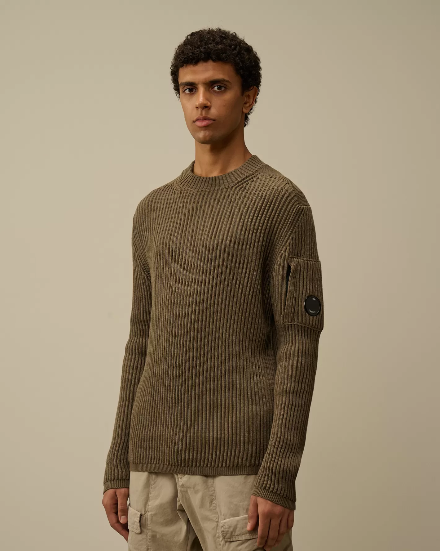 C.P. Company Jumpers^Re-Wool Funnel Neck Knit Walnut – Beige