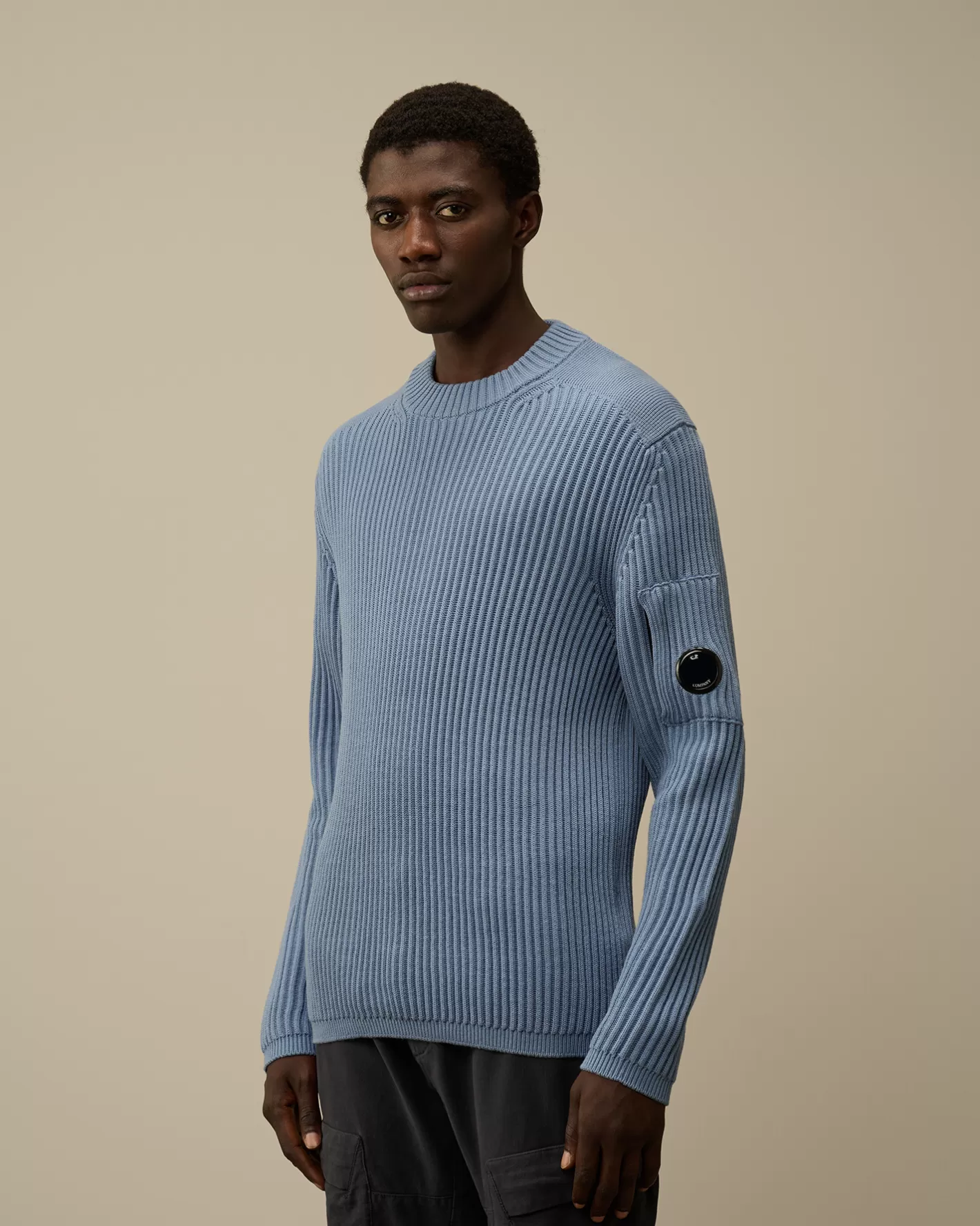 C.P. Company Jumpers^Re-Wool Funnel Neck Knit Flint Stone – Blue