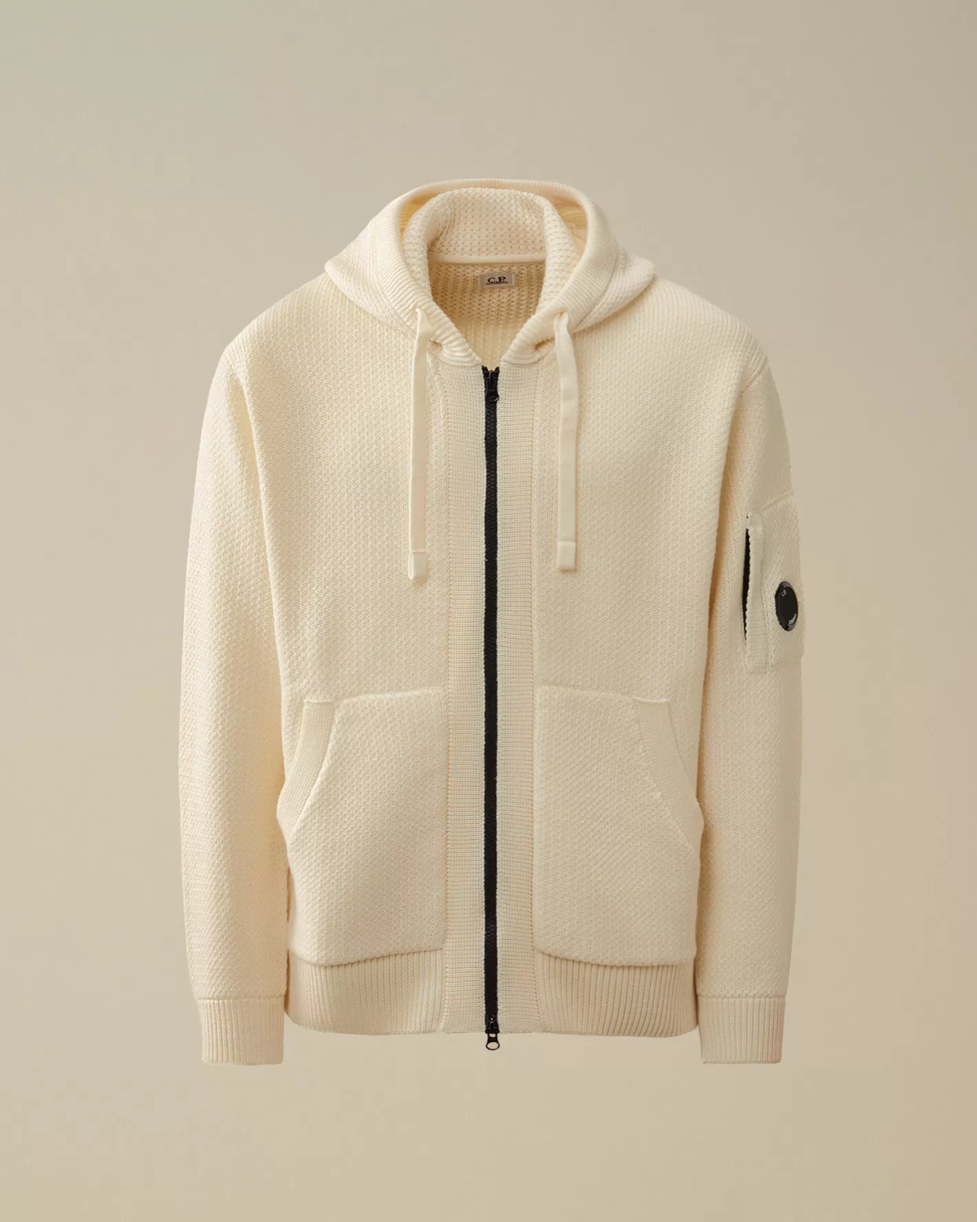 C.P. Company Jumpers^Re-Wool Hooded Zipped Knit Gauze White