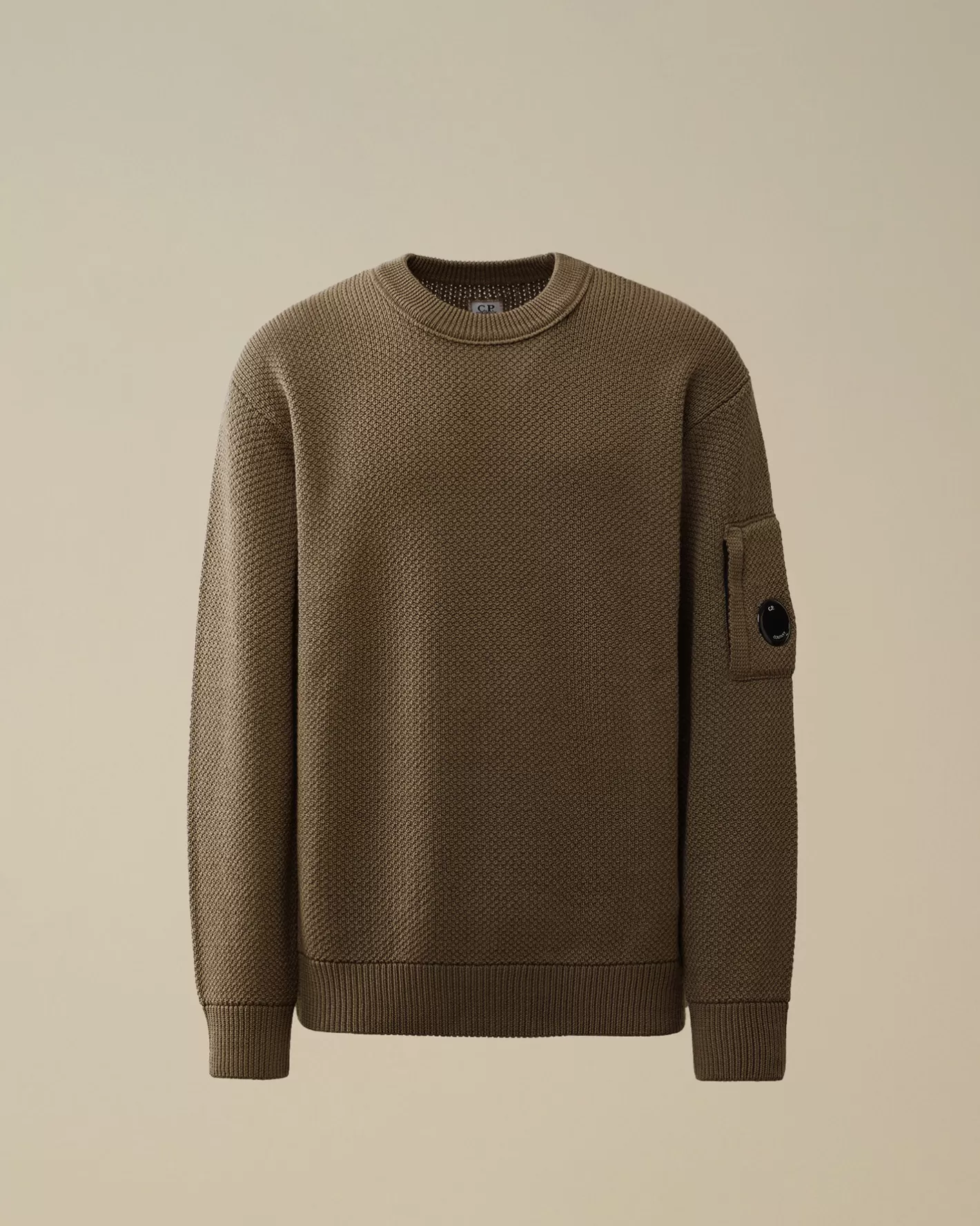 C.P. Company Jumpers^Re-Wool Lens Crewneck Knit Walnut – Beige