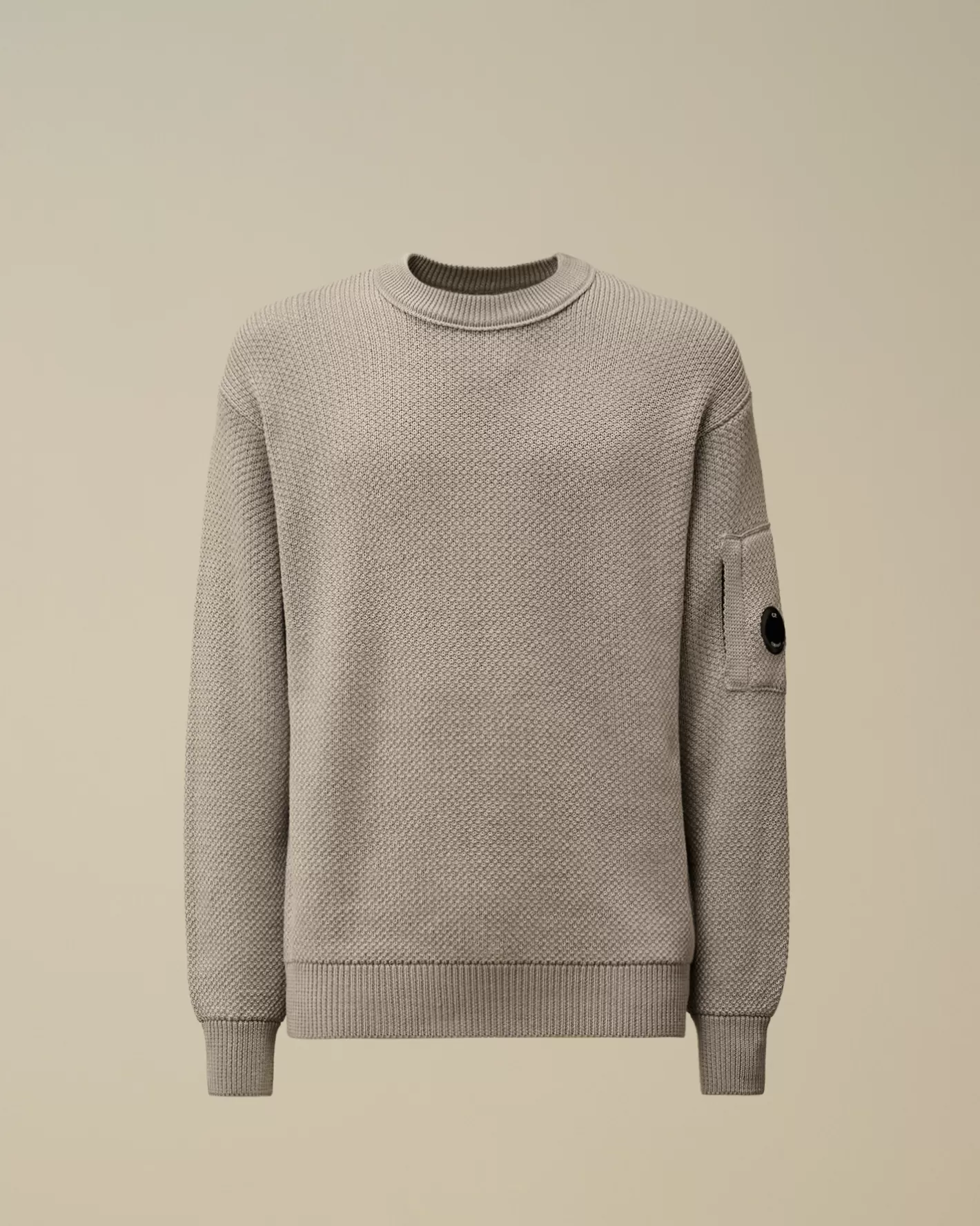 C.P. Company Jumpers^Re-Wool Lens Crewneck Knit Moon Melange – Grey