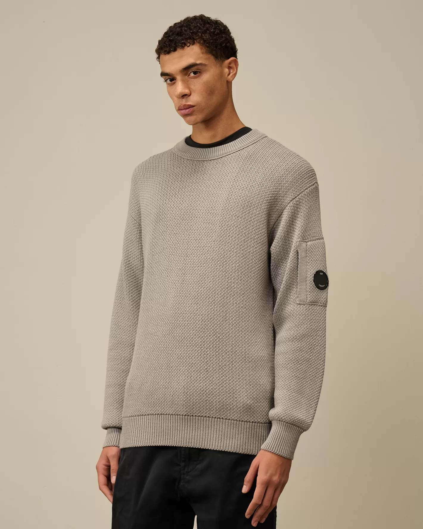 C.P. Company Jumpers^Re-Wool Lens Crewneck Knit Moon Melange – Grey