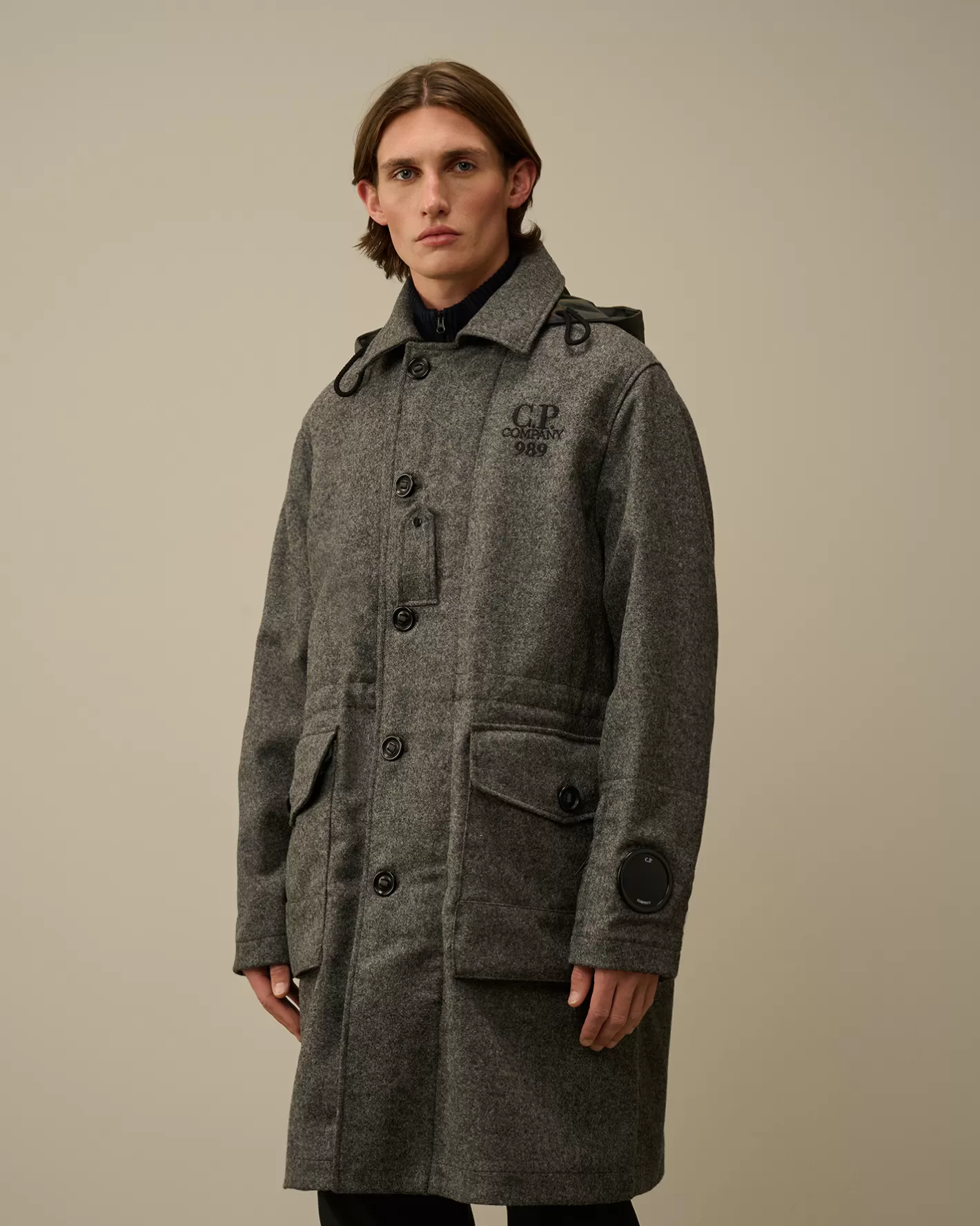 C.P. Company Jacket & Coats^Shetland Twill Hooded Car Coat Anthracite Melange – Grey