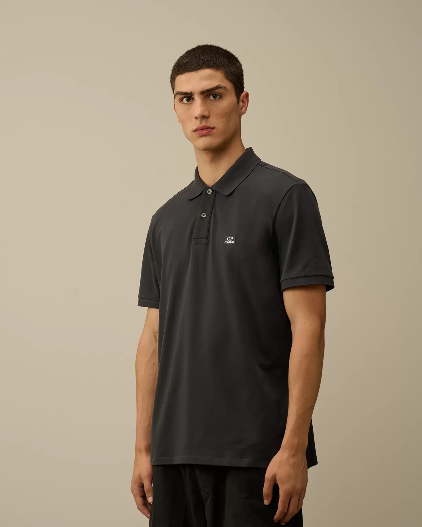 C.P. Company T-shirts & Polo^Stretch Piquet Logo Polo Black Sand