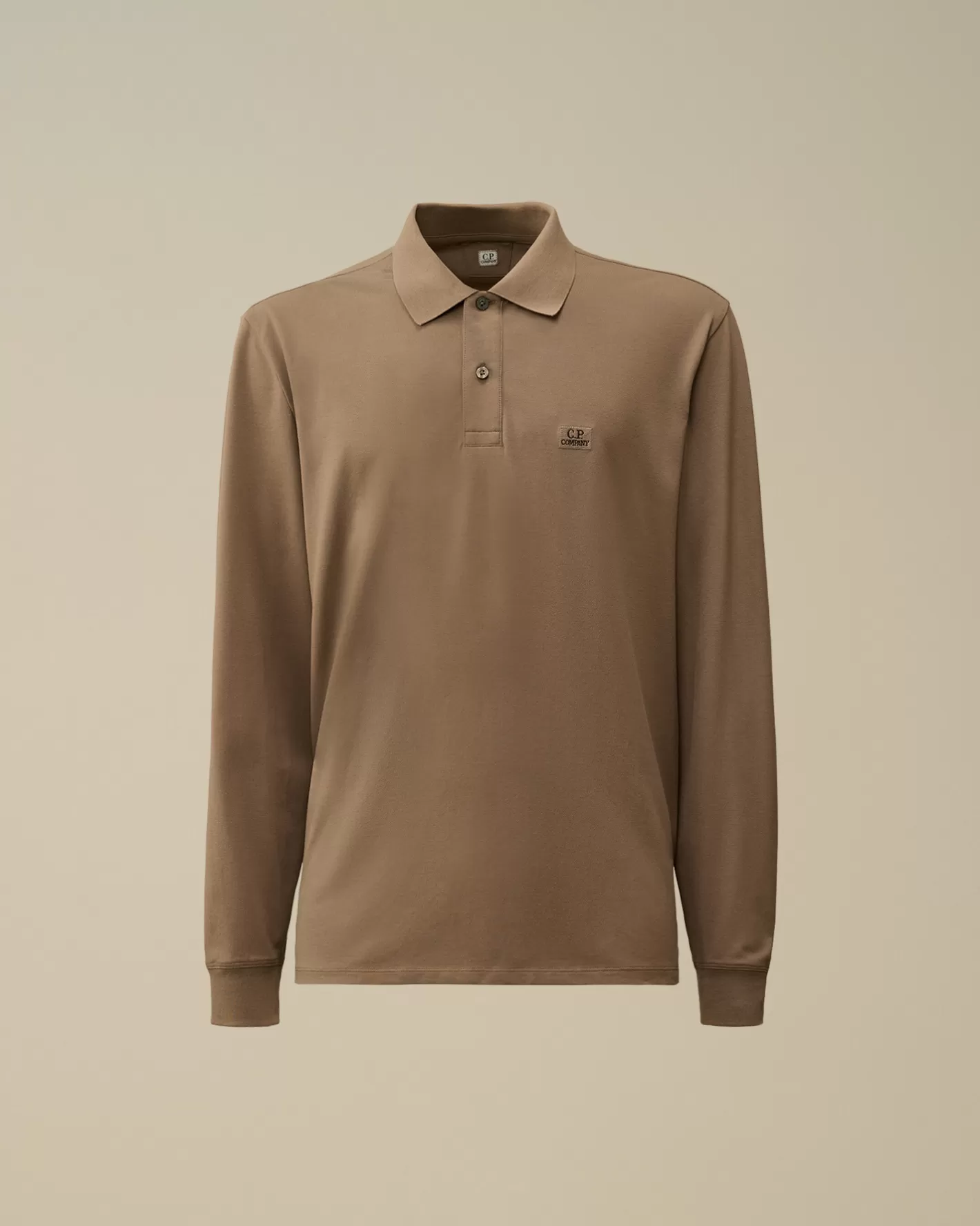 C.P. Company T-shirts & Polo^Stretch Piquet Longsleeve Logo Polo Walnut – Beige