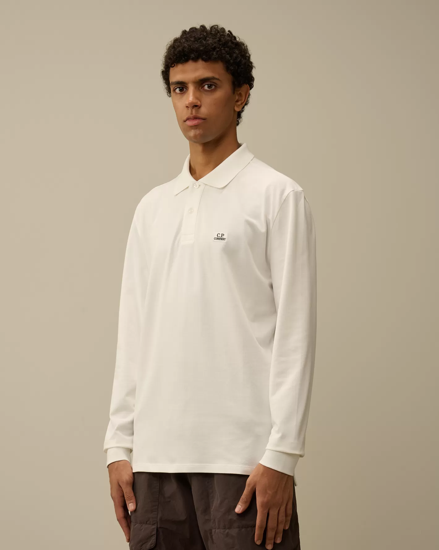 C.P. Company T-shirts & Polo^Stretch Piquet Longsleeve Logo Polo Gauze White