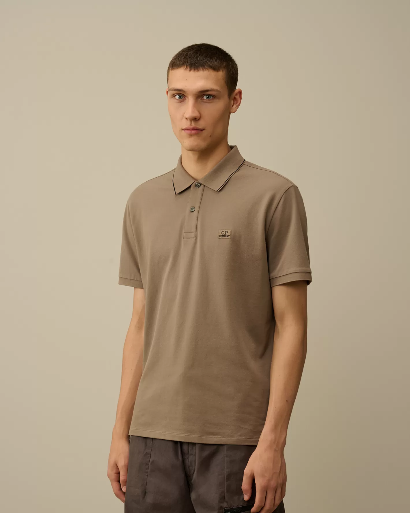 C.P. Company T-shirts & Polo^Stretch Piquet Striped Collar Polo Walnut – Beige