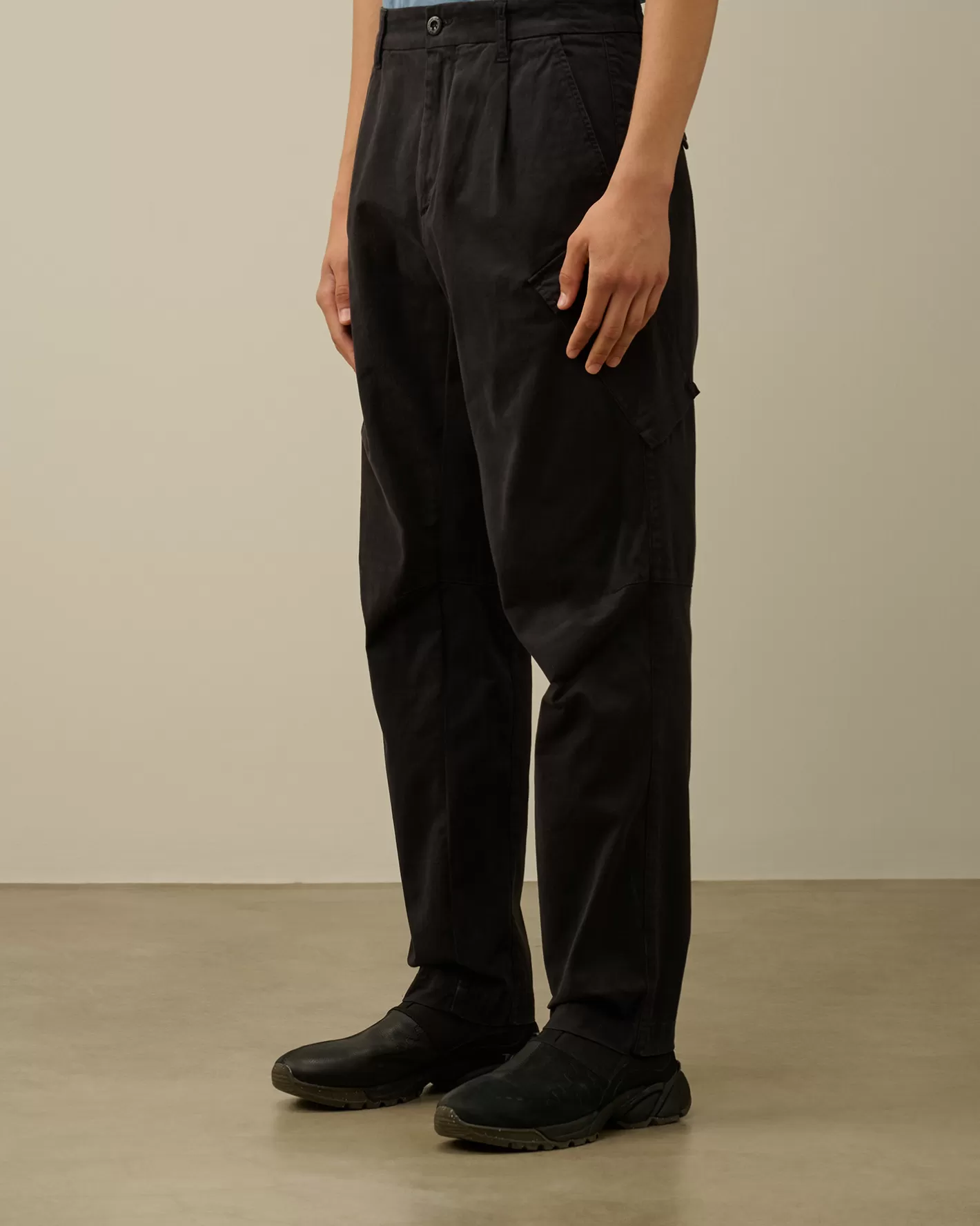 C.P. Company Trousers^Stretch Sateen Loose Chino Pants Black Sand