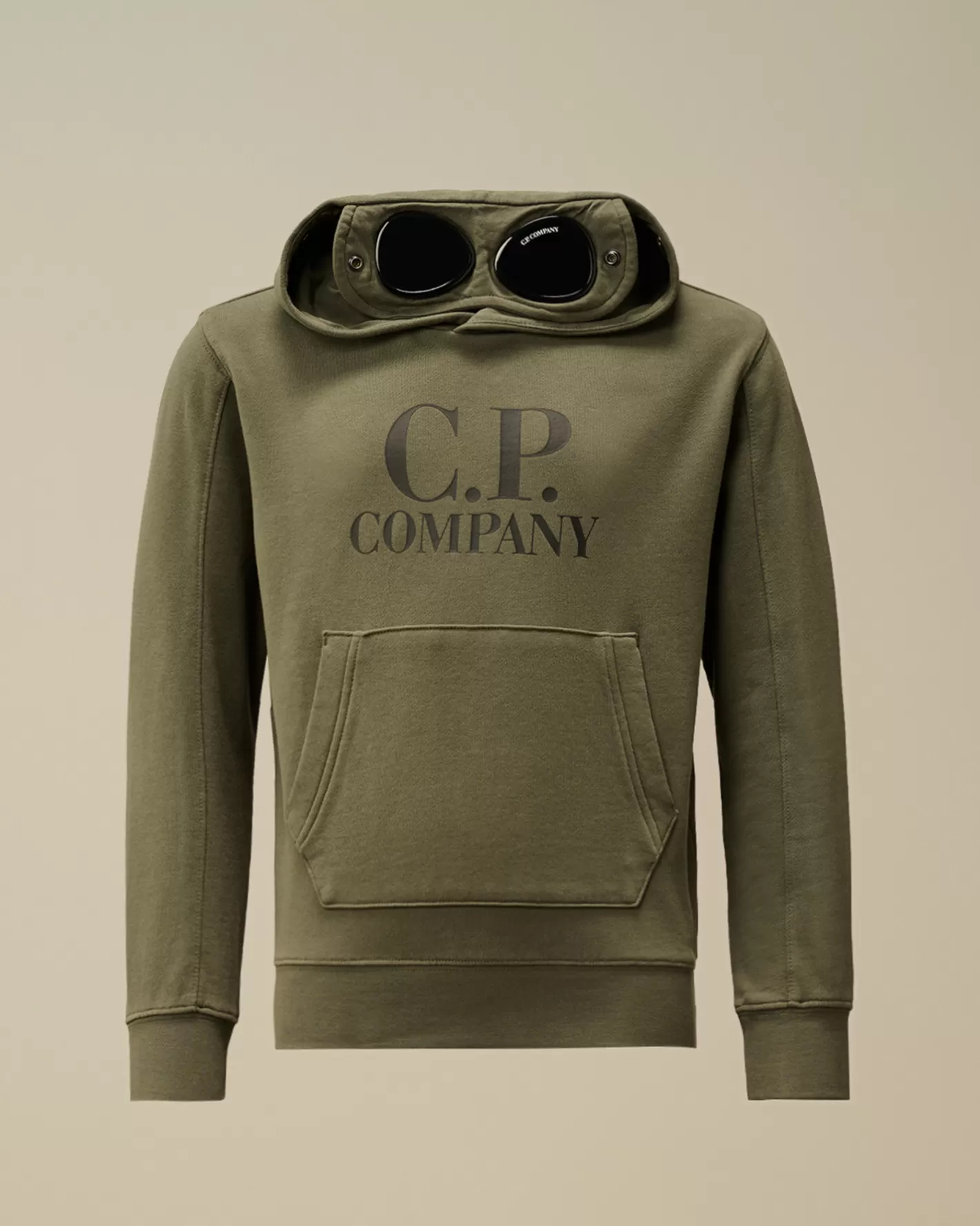 C.P. Company Clothing 10-14^U16 Diagonal Fleece Goggle Hooded Sweatshirt Grape Leaf – Green