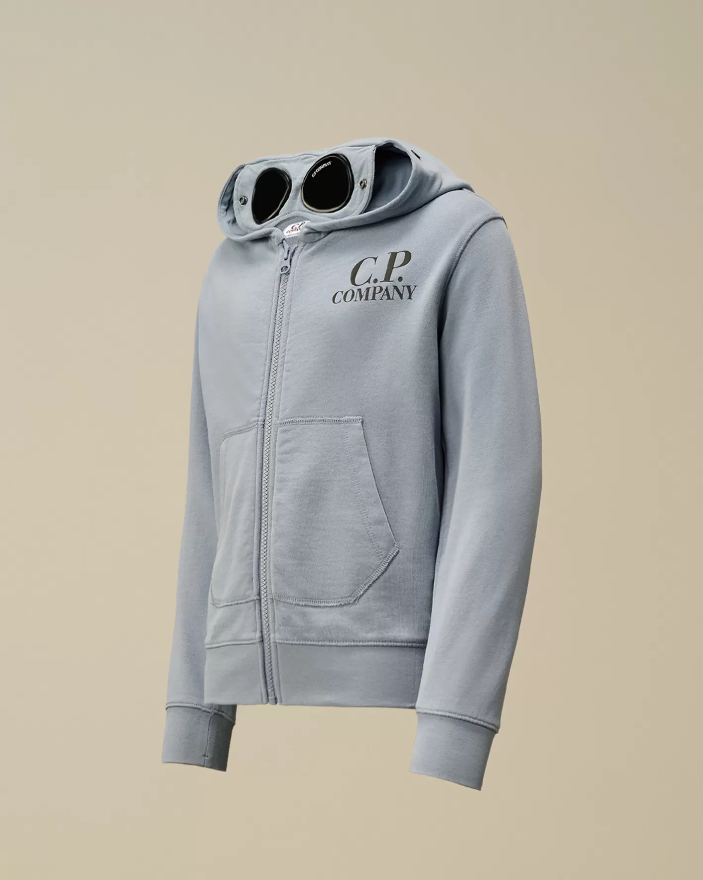 C.P. Company Clothing 10-14^U16 Diagonal Fleece Goggle Zipped Hooded Sweatshirt Flint Stone – Blue