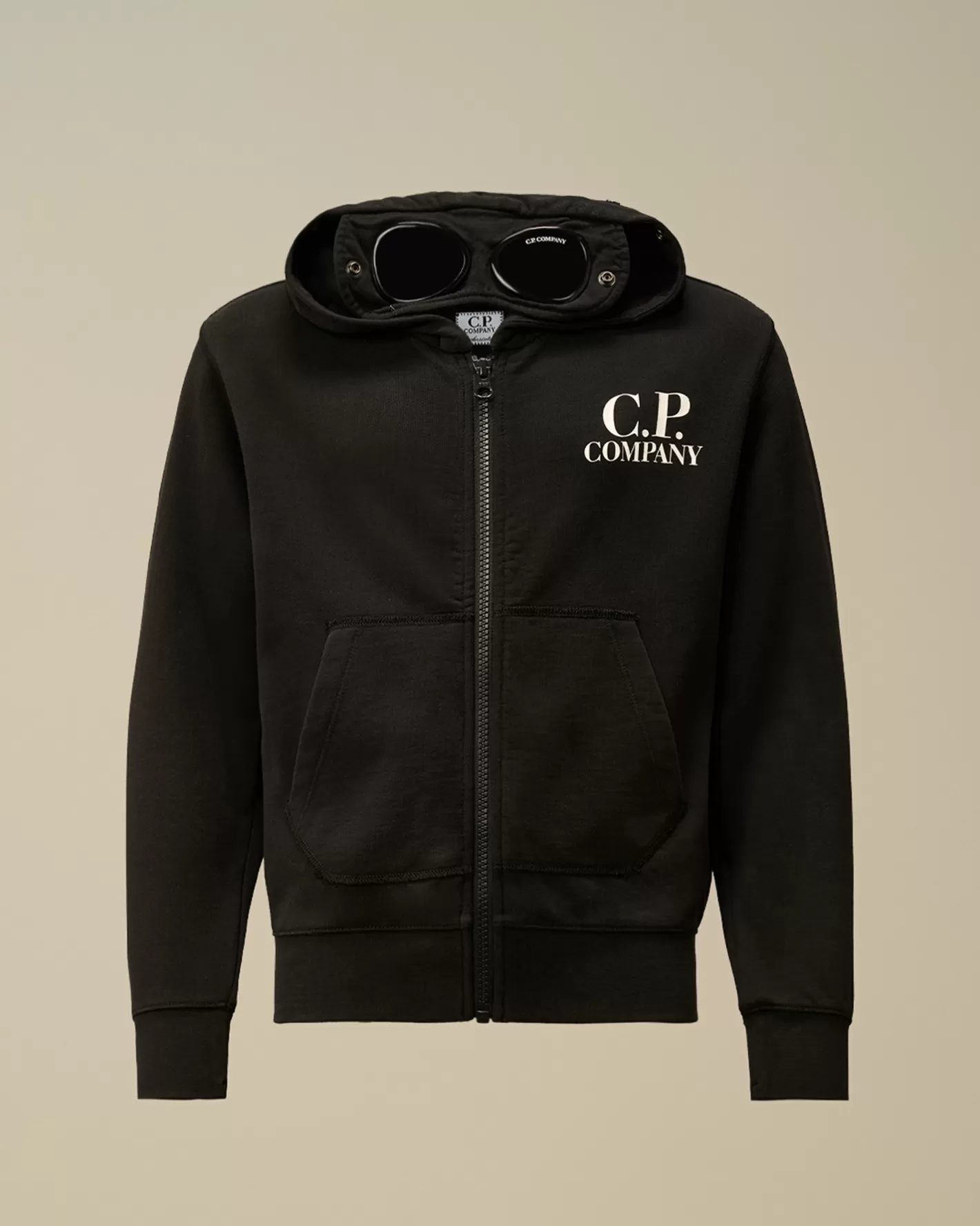 C.P. Company Clothing 10-14^U16 Diagonal Fleece Goggle Zipped Hooded Sweatshirt Black