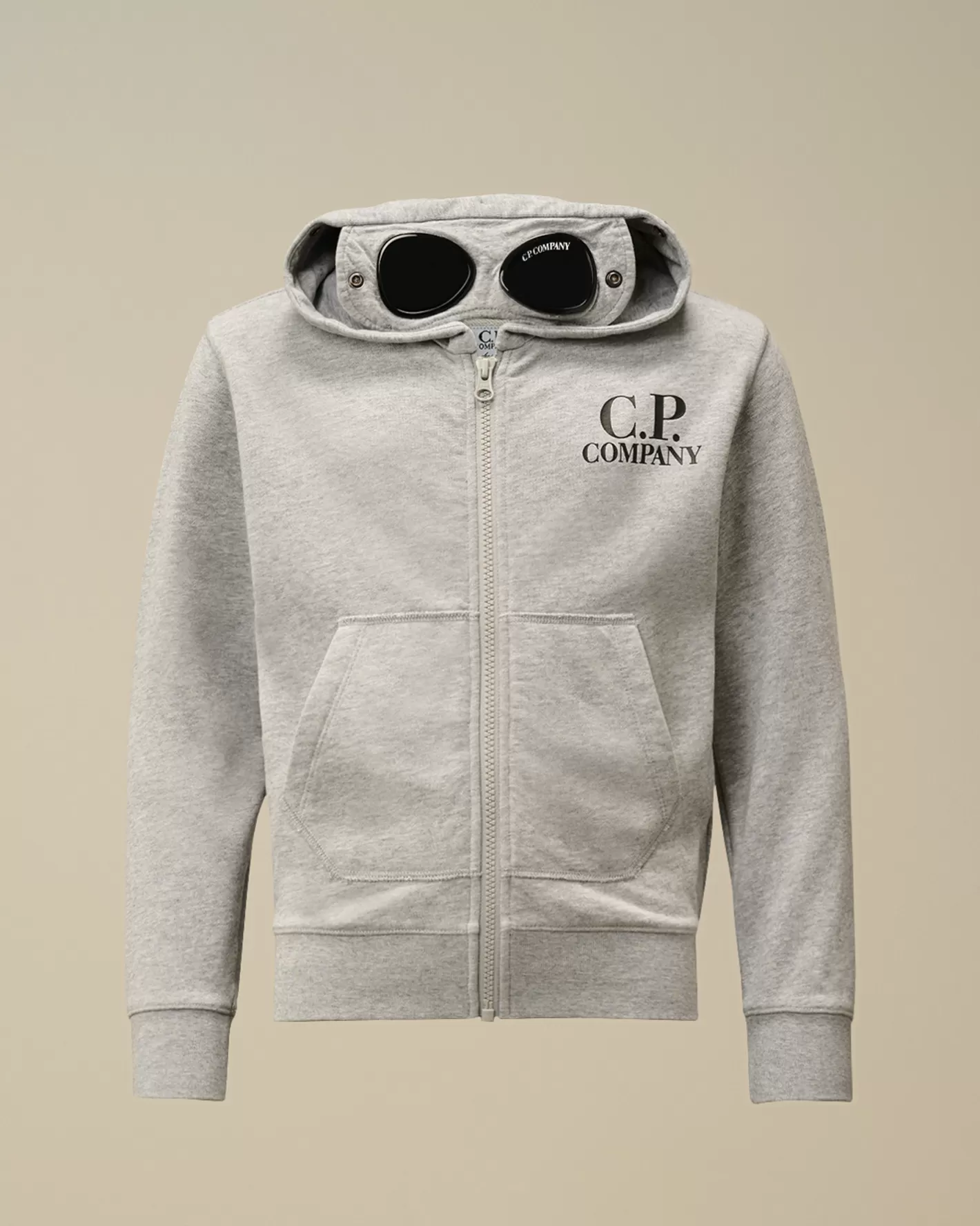 C.P. Company Clothing 10-14^U16 Diagonal Fleece Goggle Zipped Hooded Sweatshirt Grey Melange