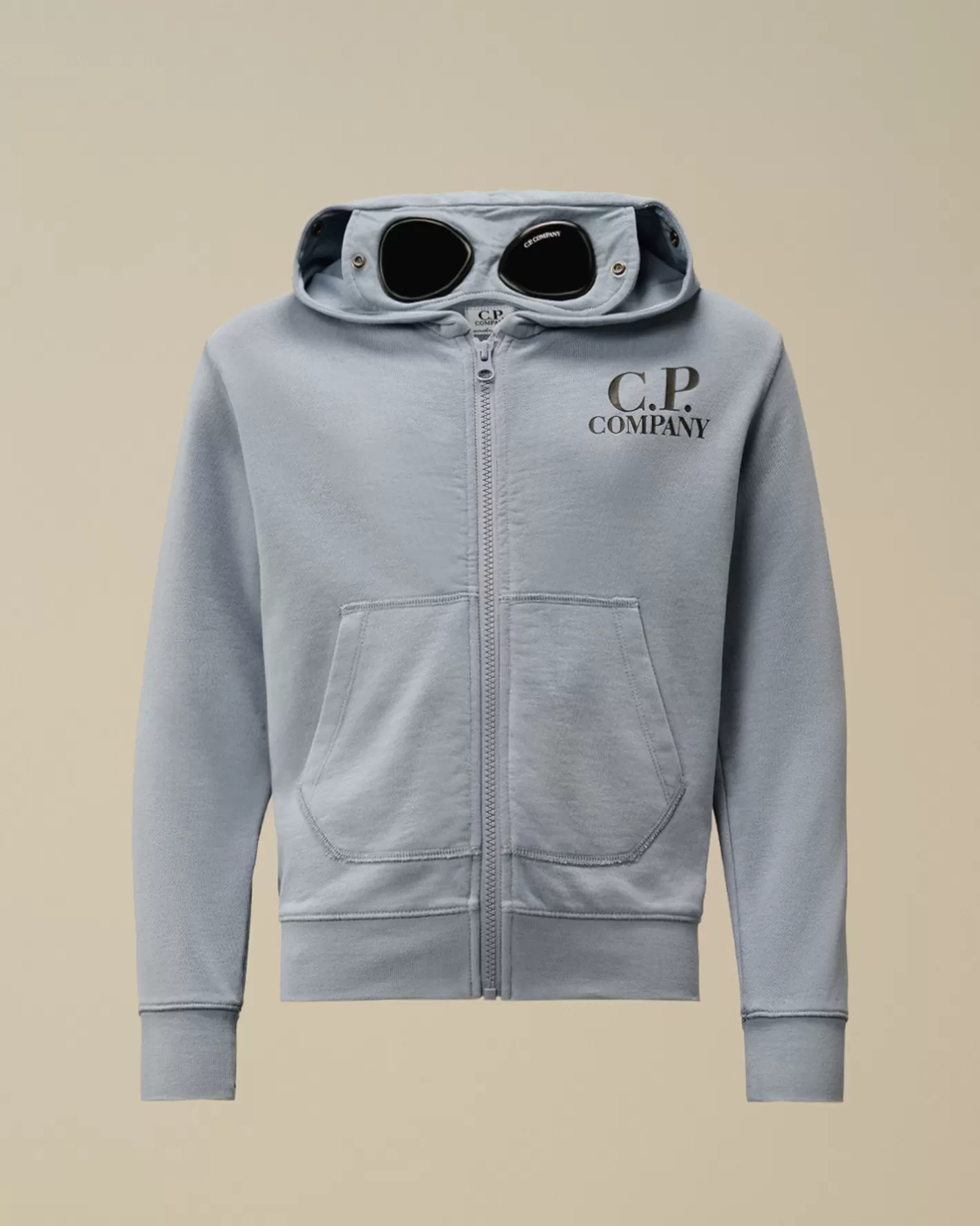 C.P. Company Clothing 10-14^U16 Diagonal Fleece Goggle Zipped Hooded Sweatshirt Flint Stone – Blue