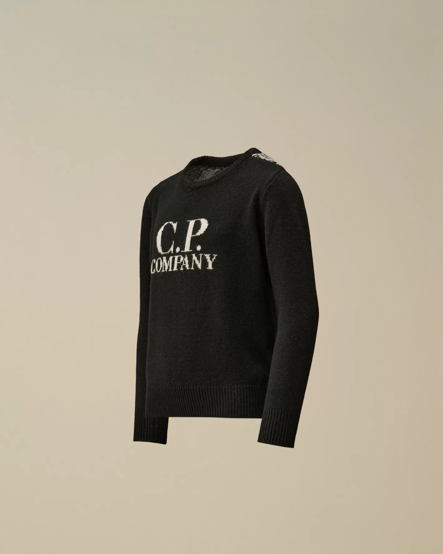 C.P. Company Clothing 4-8^U16 Wool Jacquard Goggle Crew Neck Knit Black