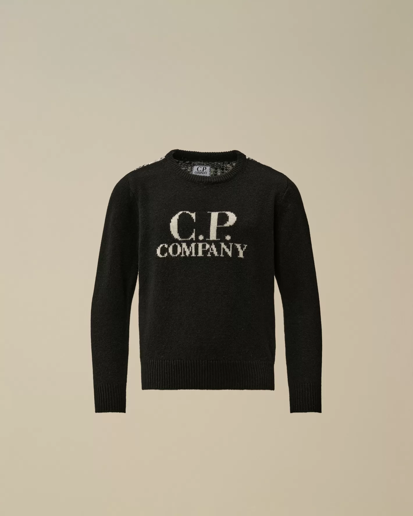 C.P. Company Clothing 4-8^U16 Wool Jacquard Goggle Crew Neck Knit Black