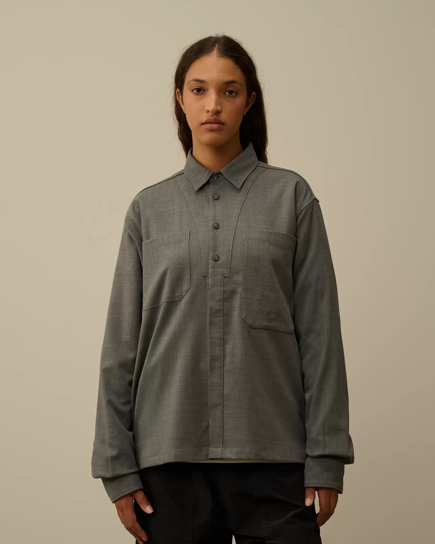 C.P. Company Shirt^Wool Gabardine Shirt Anthracite Melange – Grey