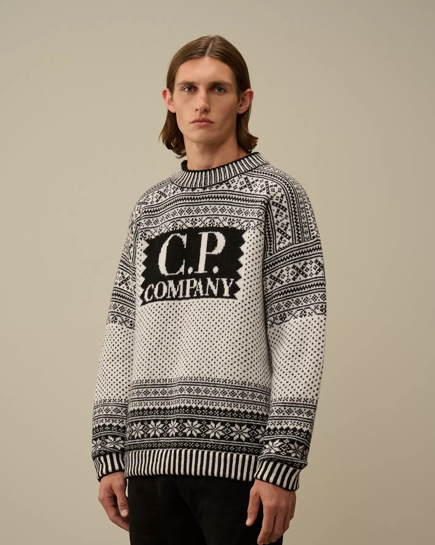 C.P. Company Jumpers^Wool Jacquard Logo Knit Var.01 – White